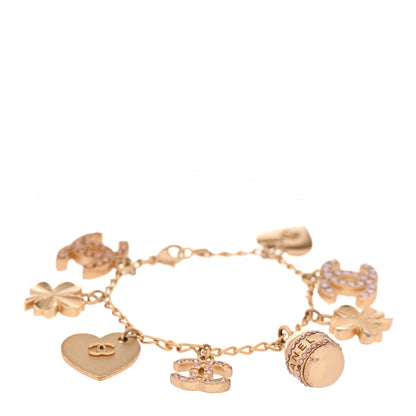 Chanel Metal Crystal Lucky Charms Bracelet Gold Pink 1 of 7