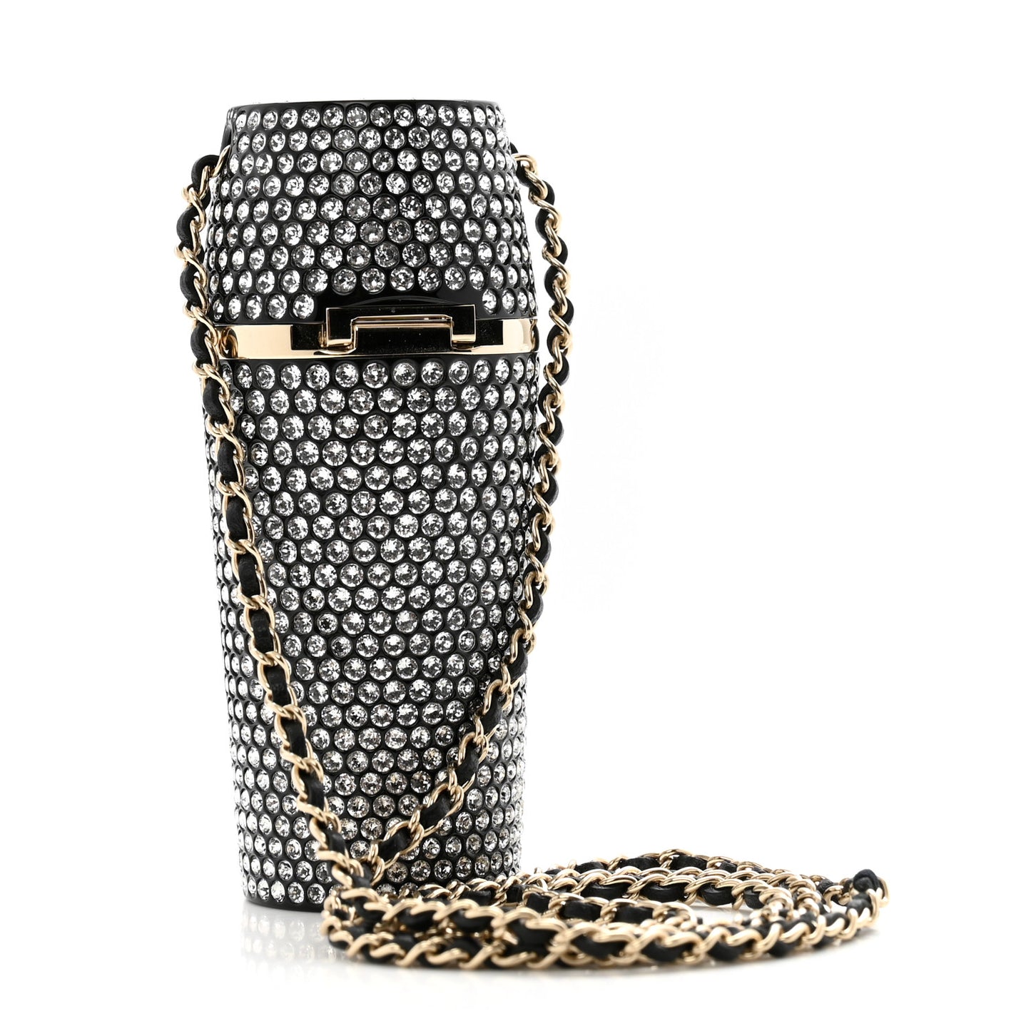 Metal Resin Lambskin Crystal Lipstick Case Long Necklace On Chain Silver Black Gold