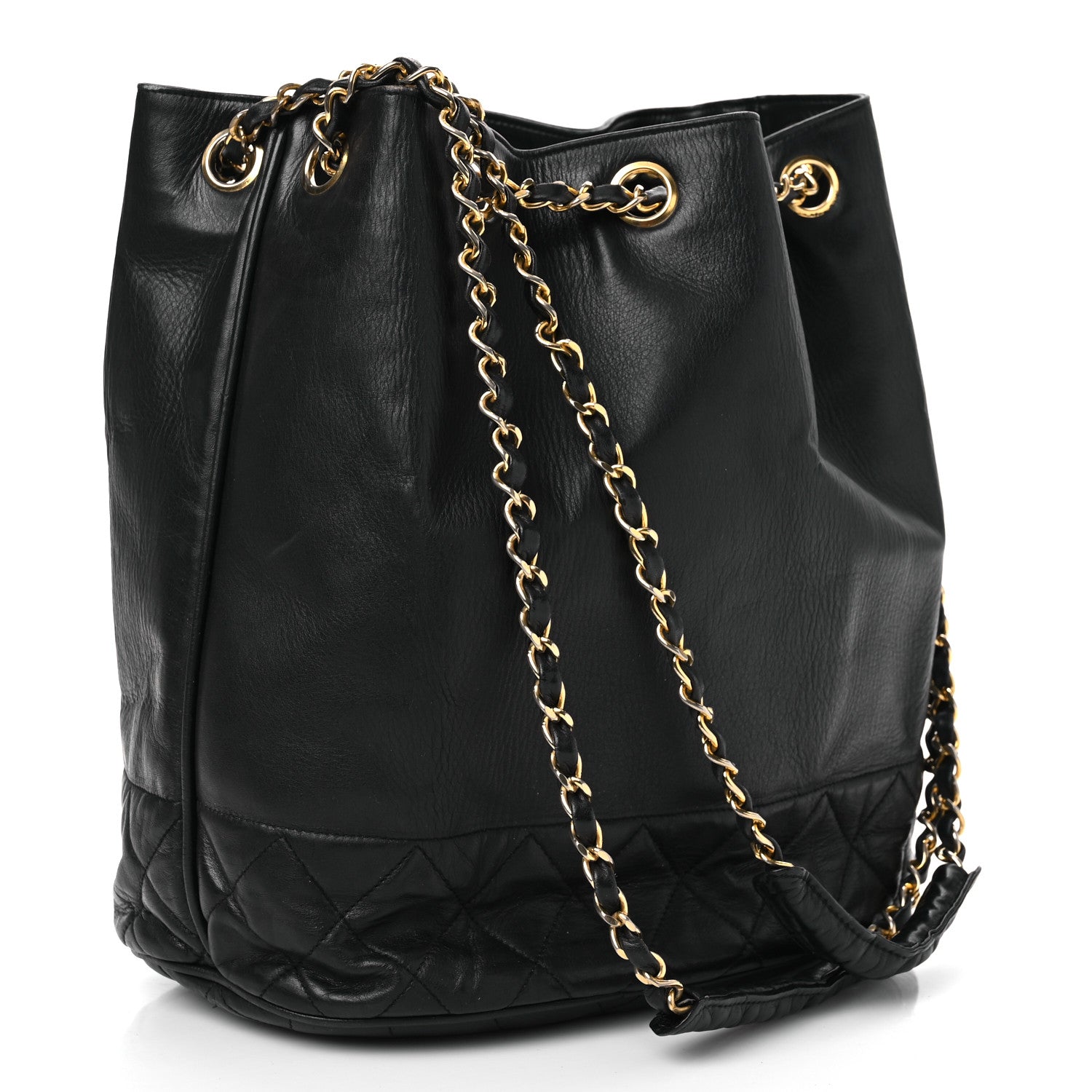 Chanel Lambskin Quilted Drawstring Bucket Bag Black 4 of 17