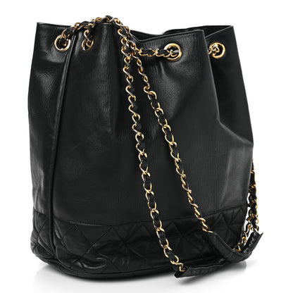 Chanel Lambskin Quilted Drawstring Bucket Bag Black 4 of 17