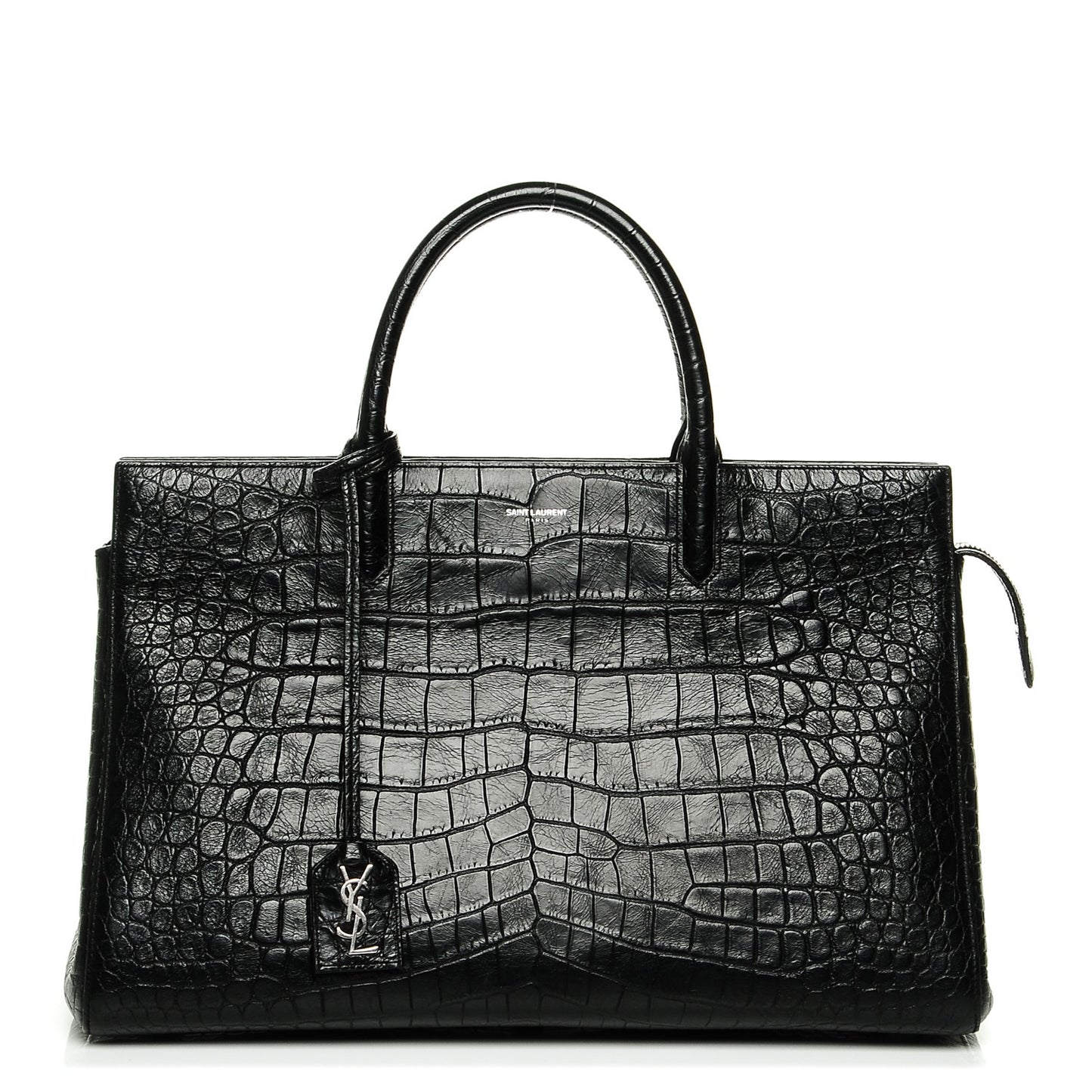 Calfskin Crocodile Embossed Medium Cabas Rive Gauche Black