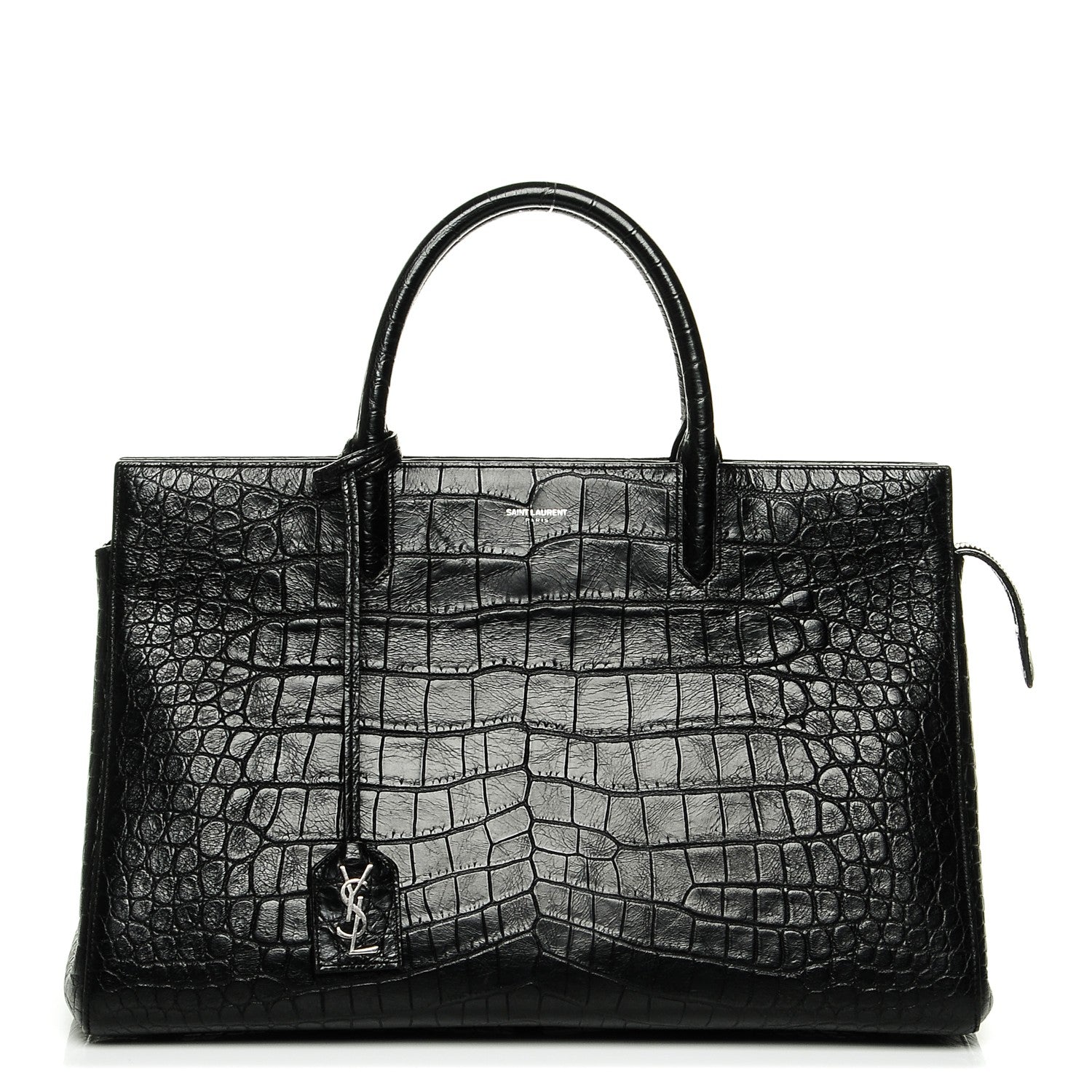 Saint Laurent Calfskin Crocodile Embossed Medium Cabas Rive Gauche Black 1 of 6