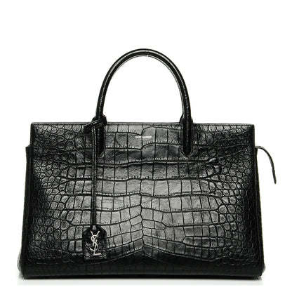 Saint Laurent Calfskin Crocodile Embossed Medium Cabas Rive Gauche Black 1 of 6