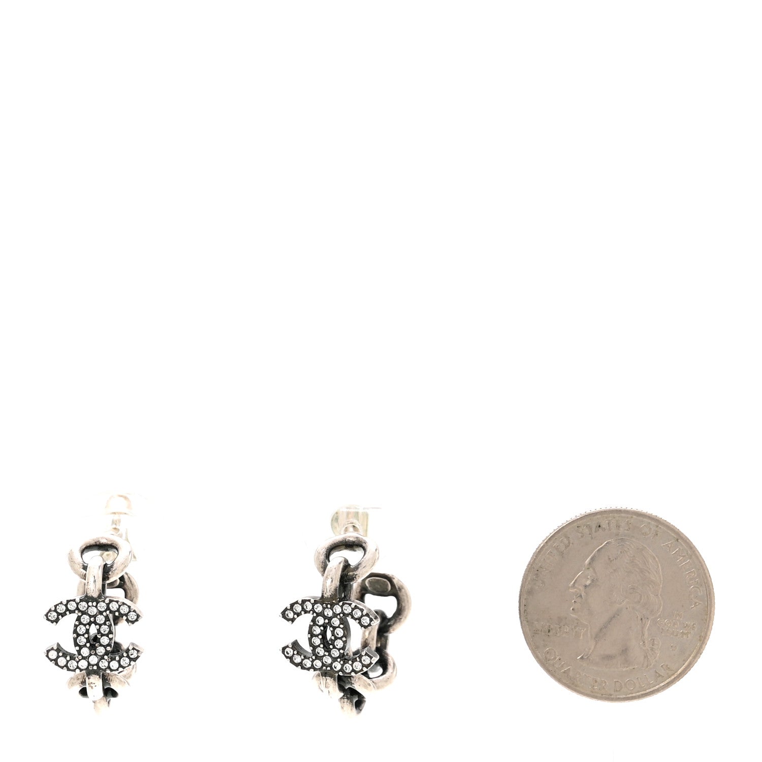 Chanel Crystal CC Chain Hoop Earrings Silver 2 of 5