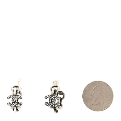 Chanel Crystal CC Chain Hoop Earrings Silver 2 of 5