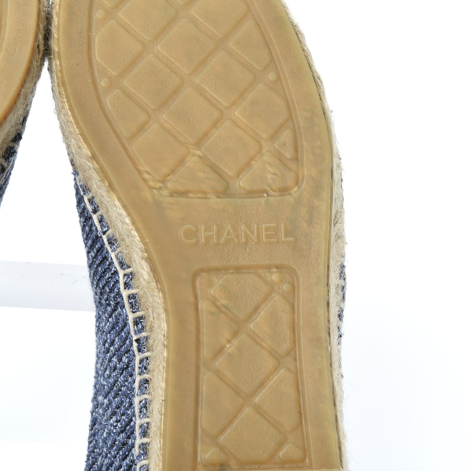 Chanel Cotton Tweed CC Espadrilles 36 Blue Ecru Black 9 of 11