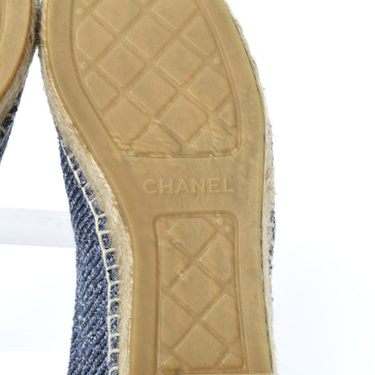 Chanel Cotton Tweed CC Espadrilles 36 Blue Ecru Black 9 of 11