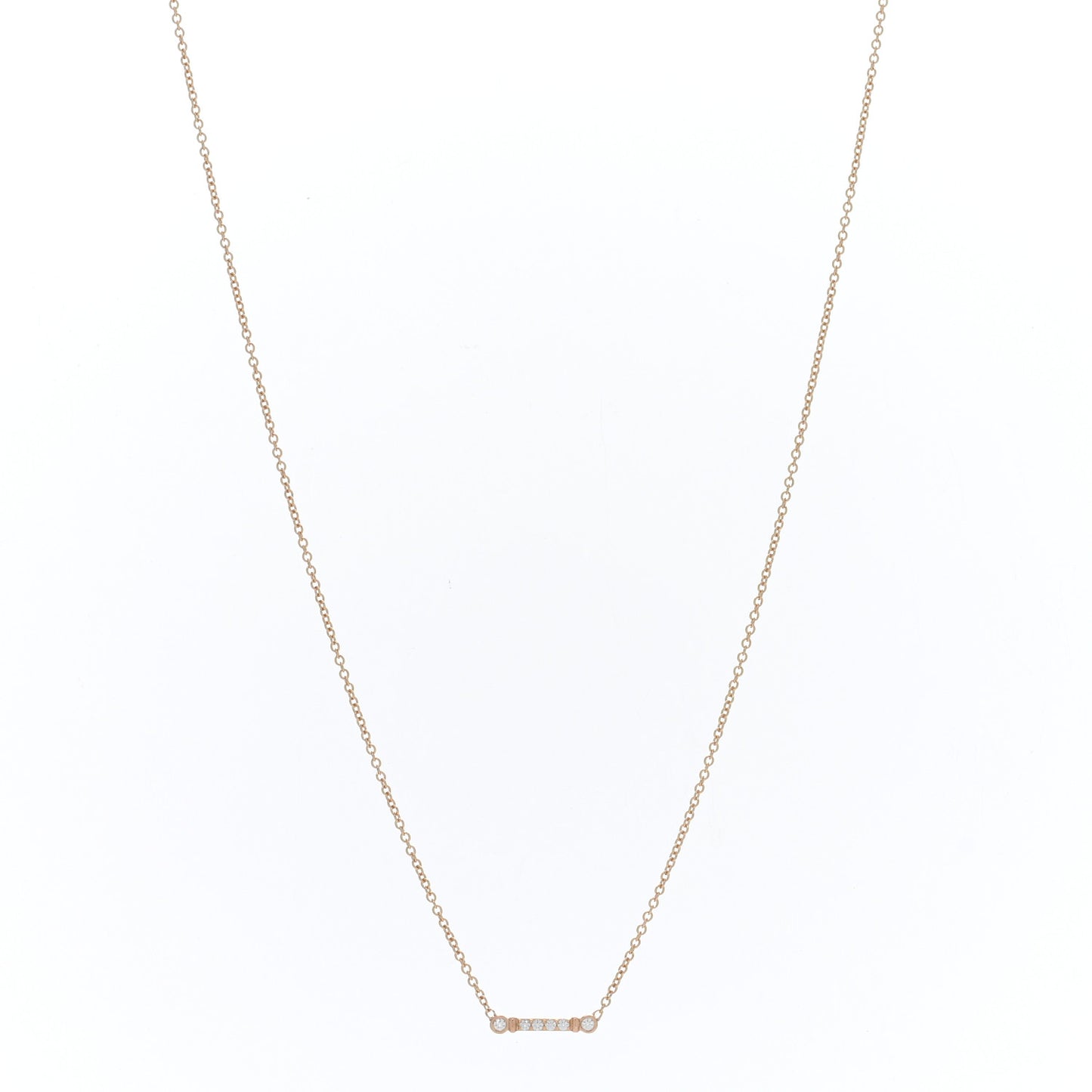 18K Rose Gold Diamond Fleur De Lis Key Bar Pendant Necklace