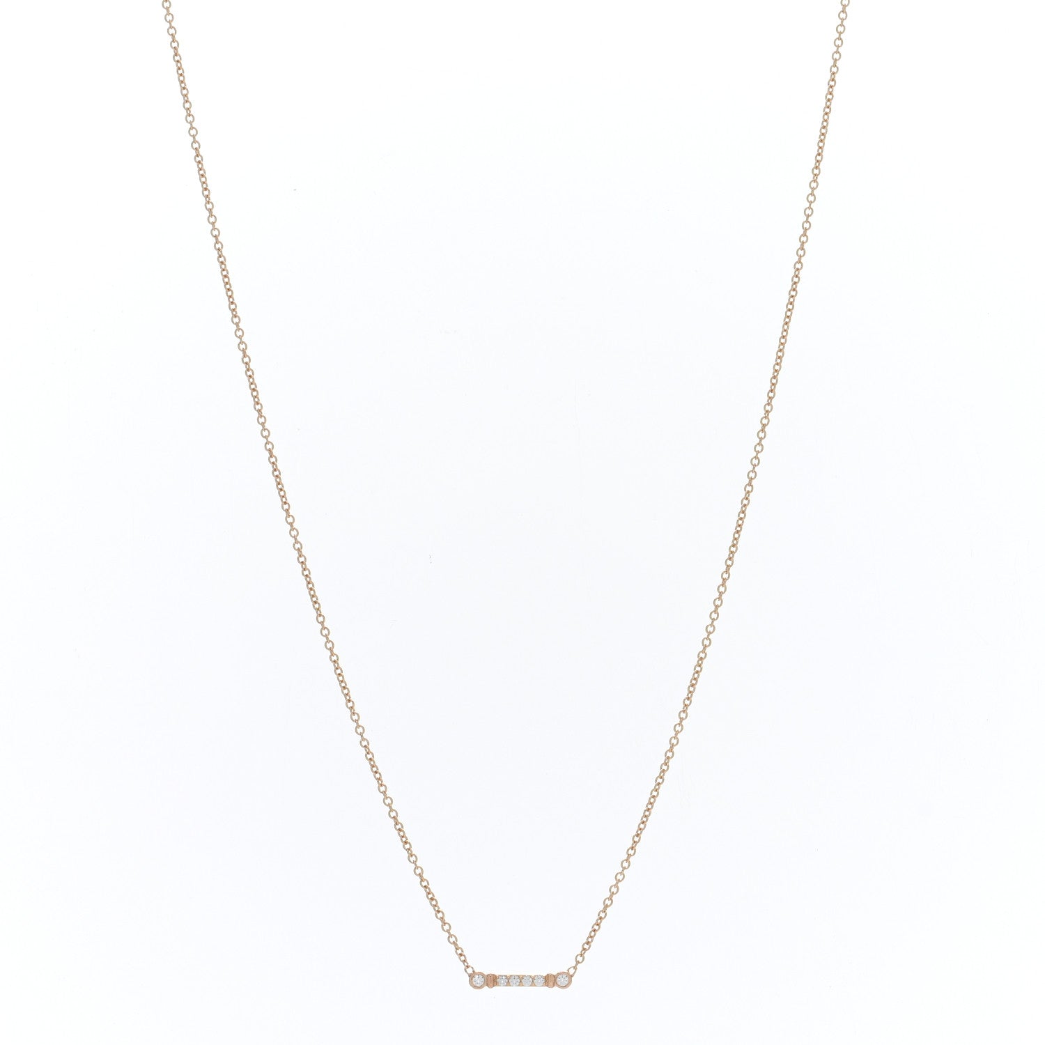 Tiffany 18K Rose Gold Diamond Fleur De Lis Key Bar Pendant Necklace 1 of 4