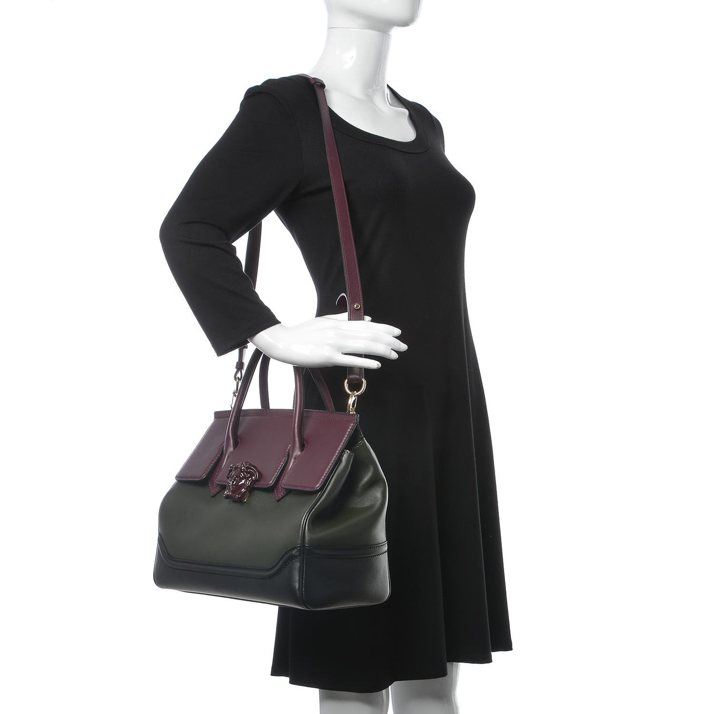 Vitello Large Palazzo Empire Bag Burgundy Army Black