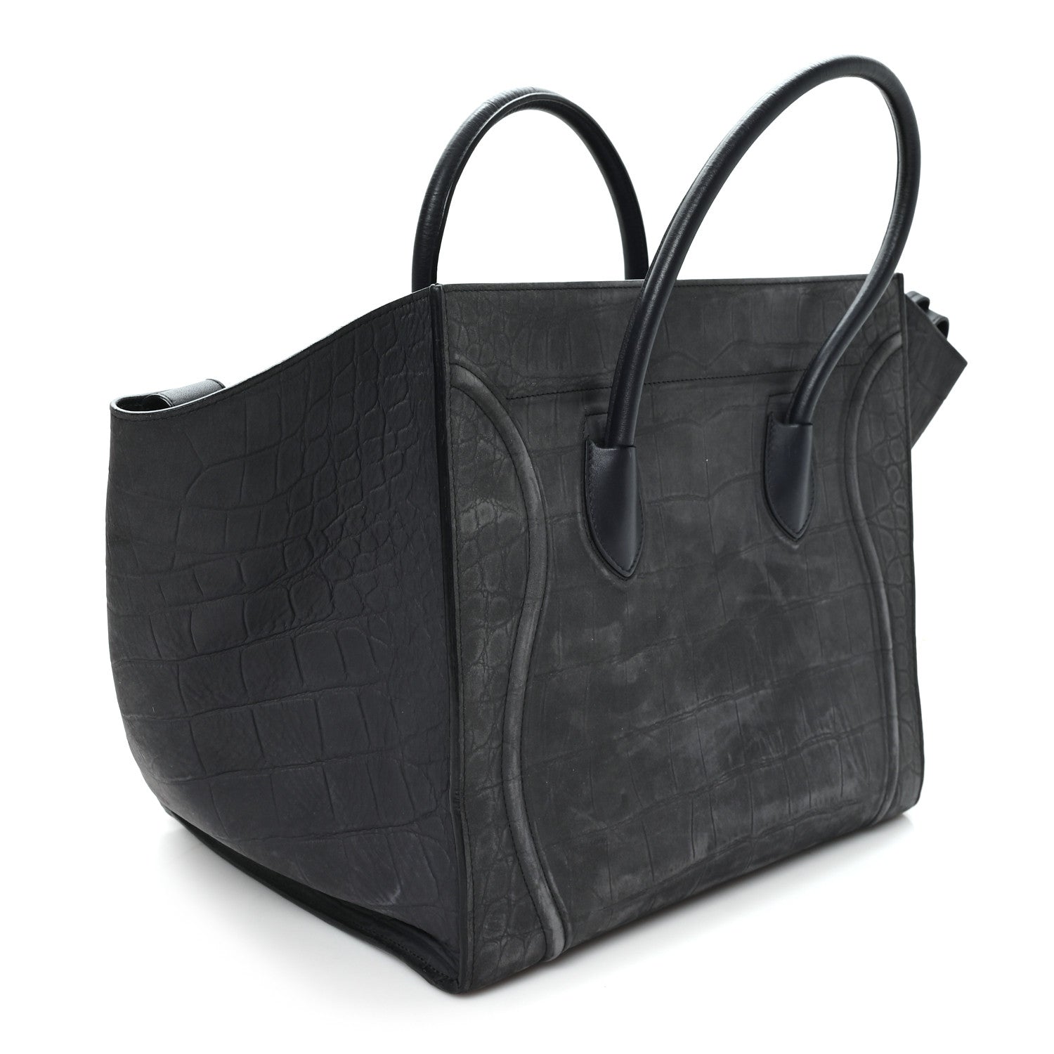 Celine Crocodile Embossed Nubuck Medium Phantom Luggage Navy Blue 3 of 9