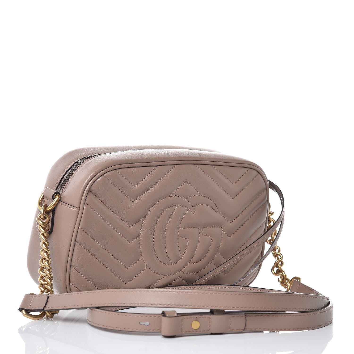 Gucci Calfskin Matelasse Small GG Marmont Chain Shoulder Bag Taupe 3 of 8