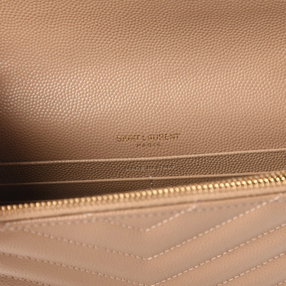 Saint Laurent Grain De Poudre Matelasse Chevron Monogram Envelope Chain Wallet Light Taupe 8 of 9