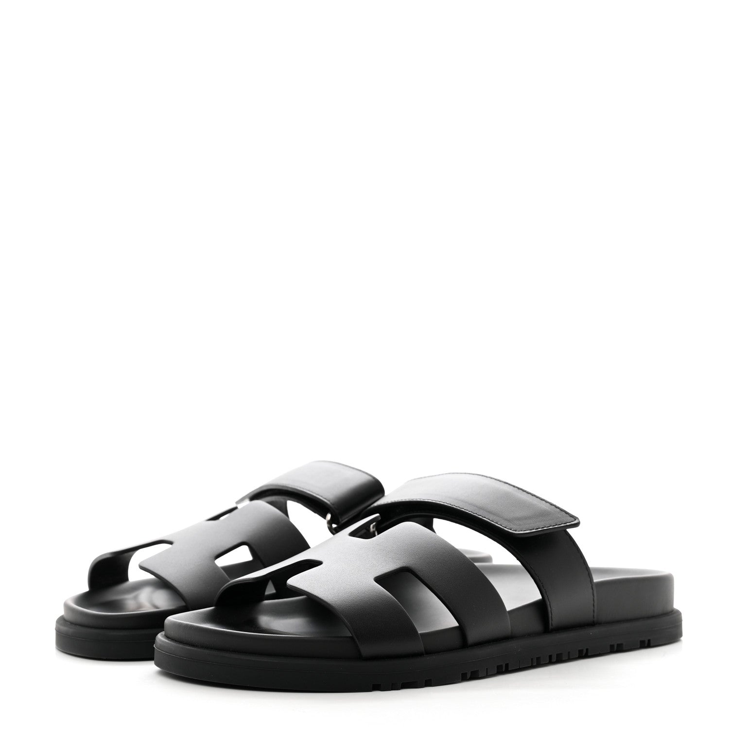 Hermes Calfskin Womens Chypre Sandals 37.5 Black 3 of 9