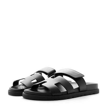 Hermes Calfskin Womens Chypre Sandals 37.5 Black 3 of 9