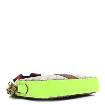Gucci GG Supreme Monogram Textured Dollar Calfskin Web Ophidia Wristlet Shoulder Bag Beige Ebony Green 4 of 10