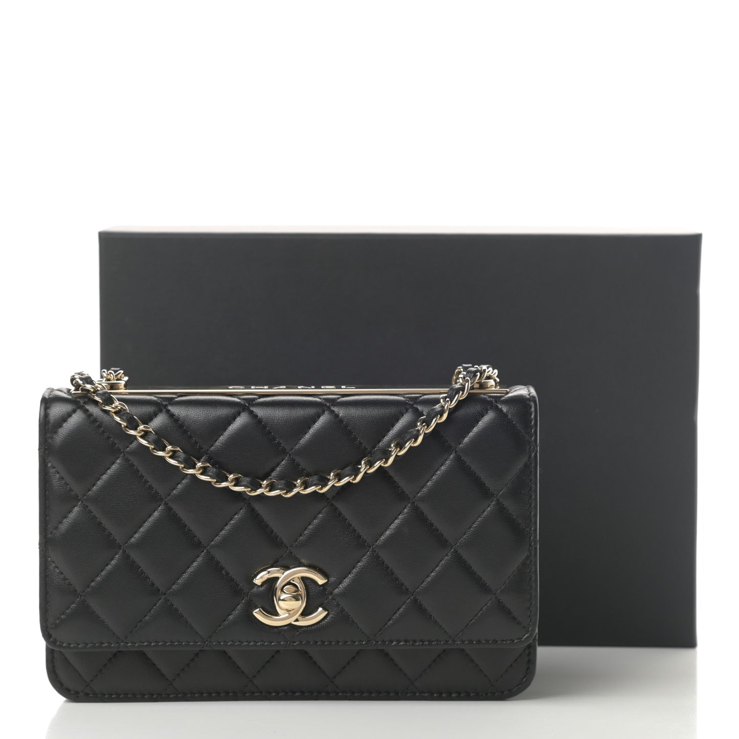 Lambskin Quilted Trendy CC Wallet On Chain WOC Black