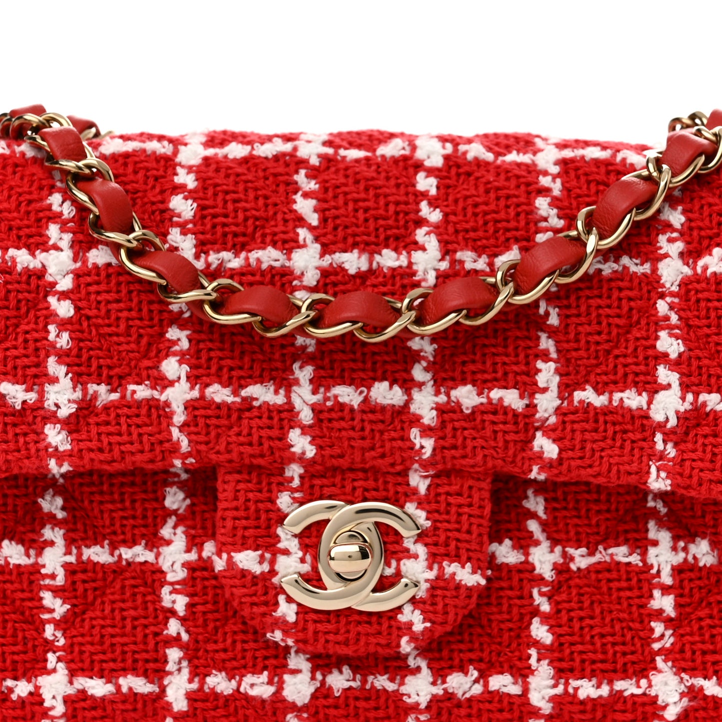 Tweed Quilted Mini Rectangular Flap White Red