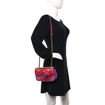 Gucci Metallic Calfskin Matelasse Mini GG Marmont Shoulder Bag Fuchsia 2 of 13
