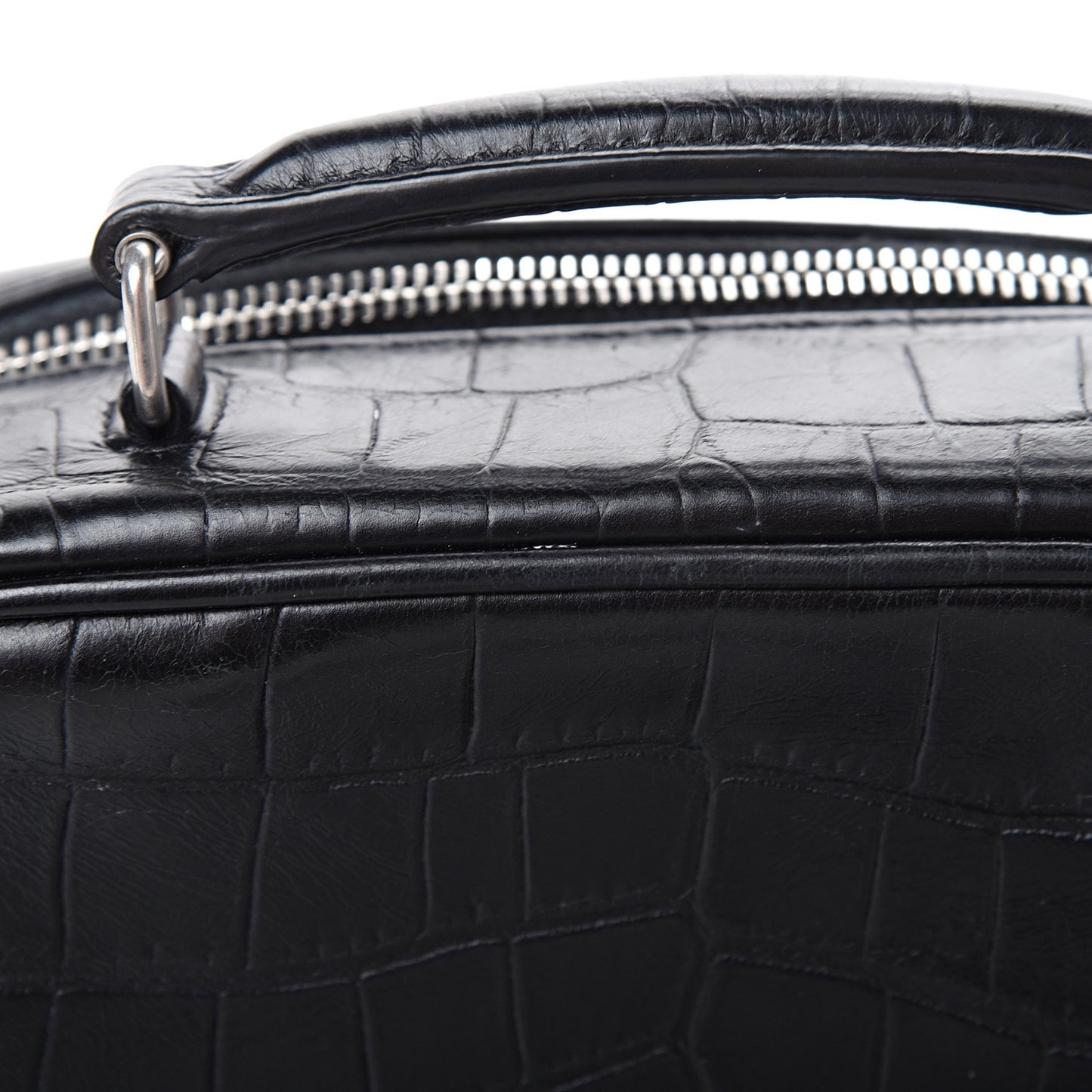 Calfskin Crocodile Embossed Monogram Lunch Box Bag Black