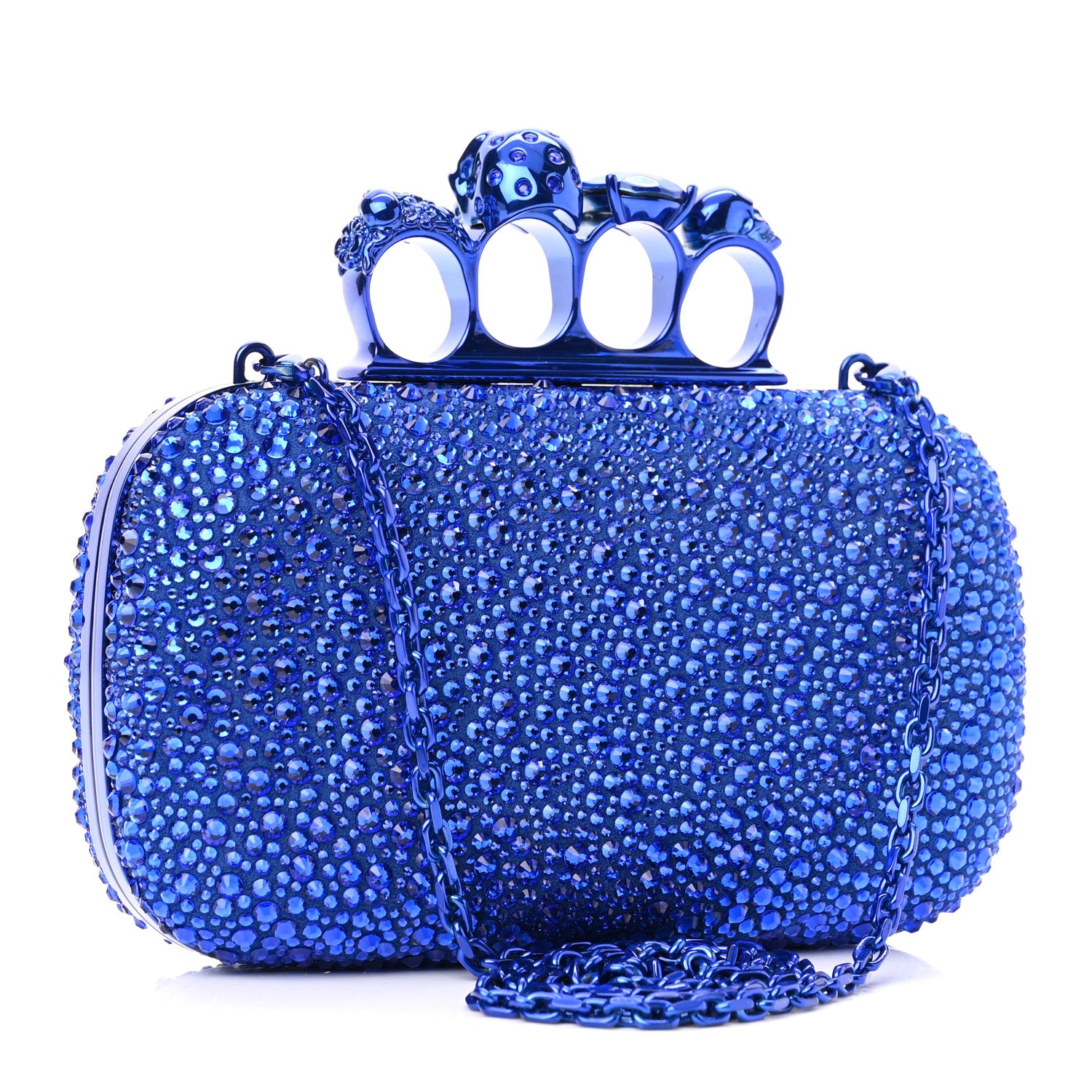 Alexander McQueen Crystal Jeweled Knuckle Duster Box Clutch Electric Blue 2 of 9