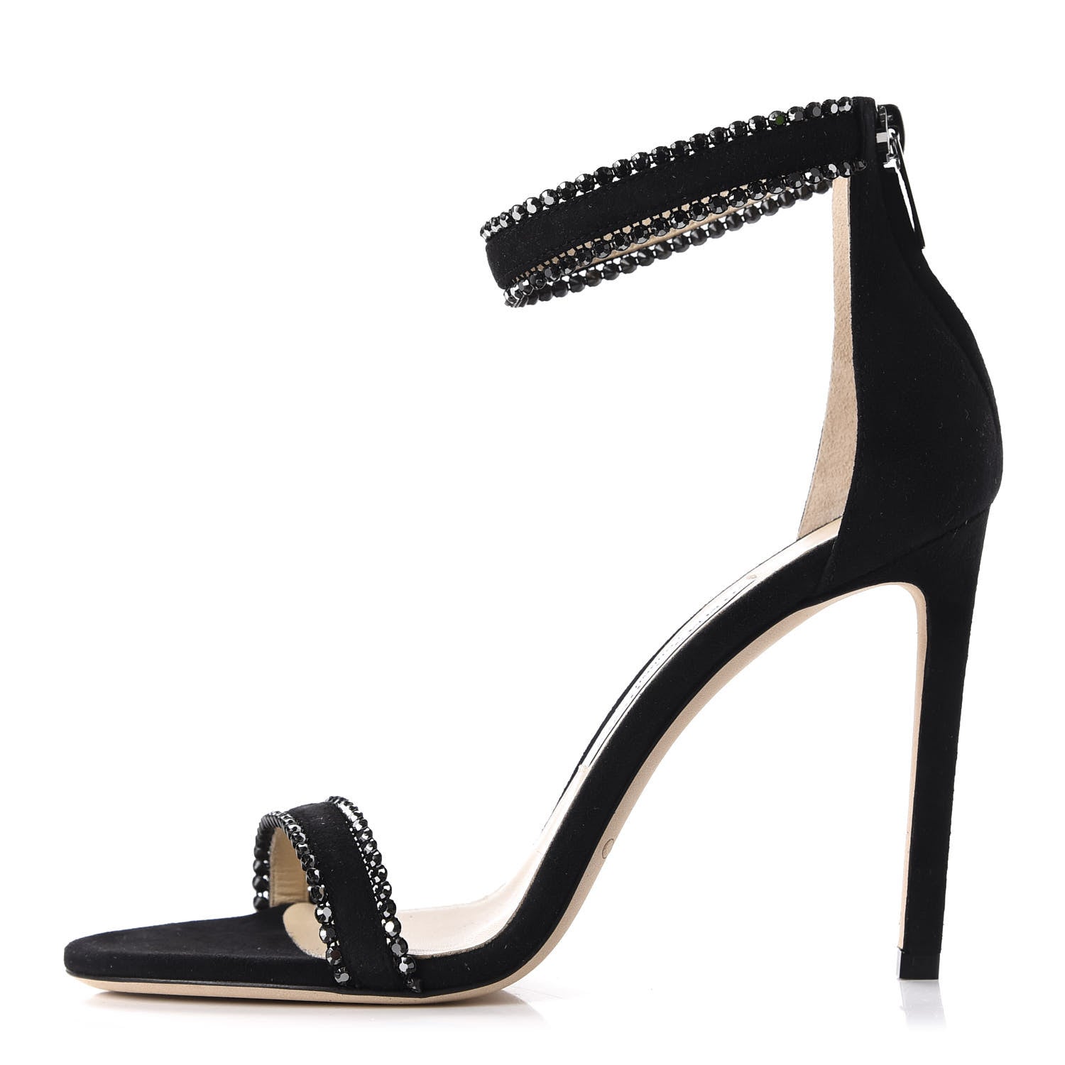 Jimmy Choo Suede Jewel Dochas 100 Open Toe Sandals 37 Black 1 of 9