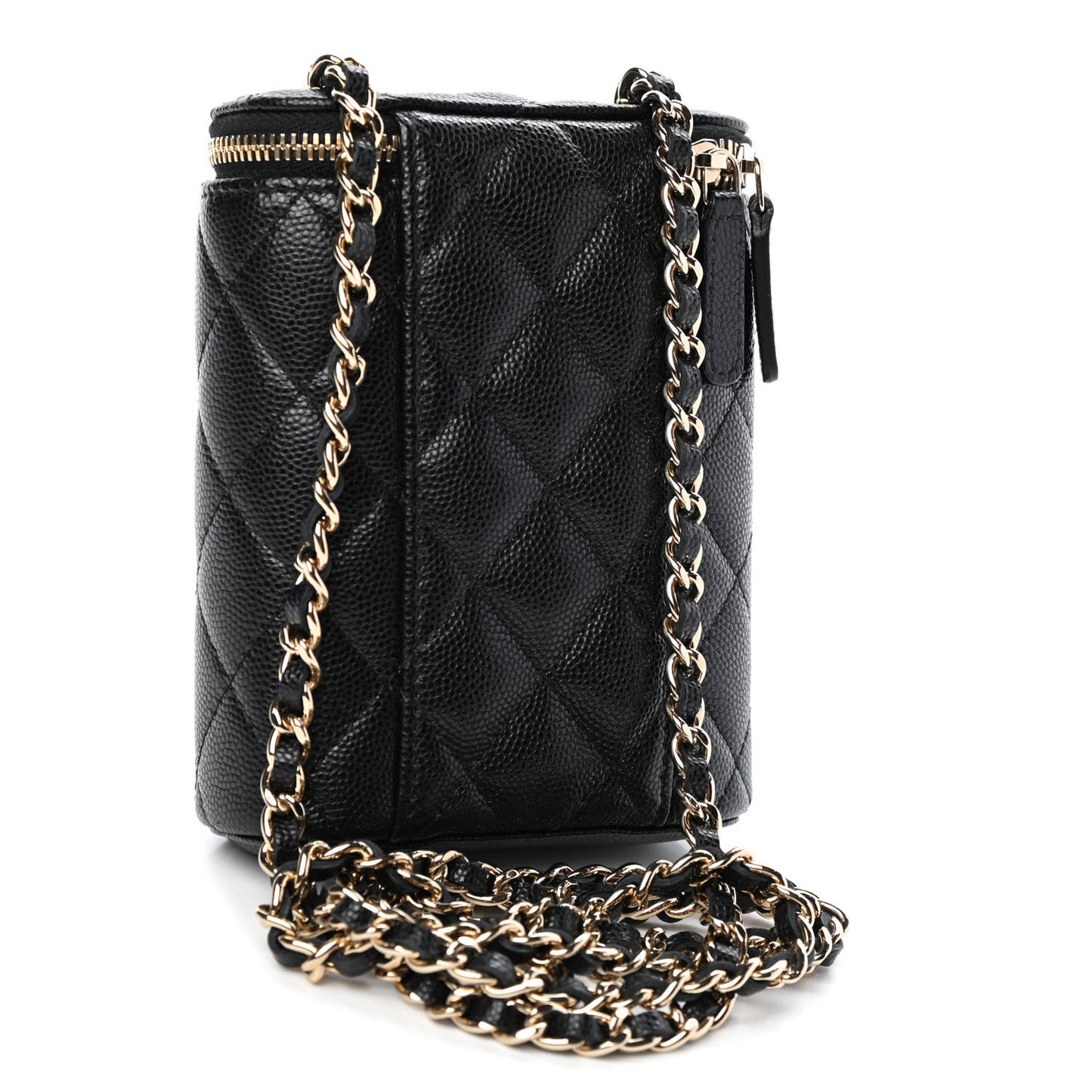 Caviar Quilted Small Vertical Coco Beauty Vanity Case With Chain Black