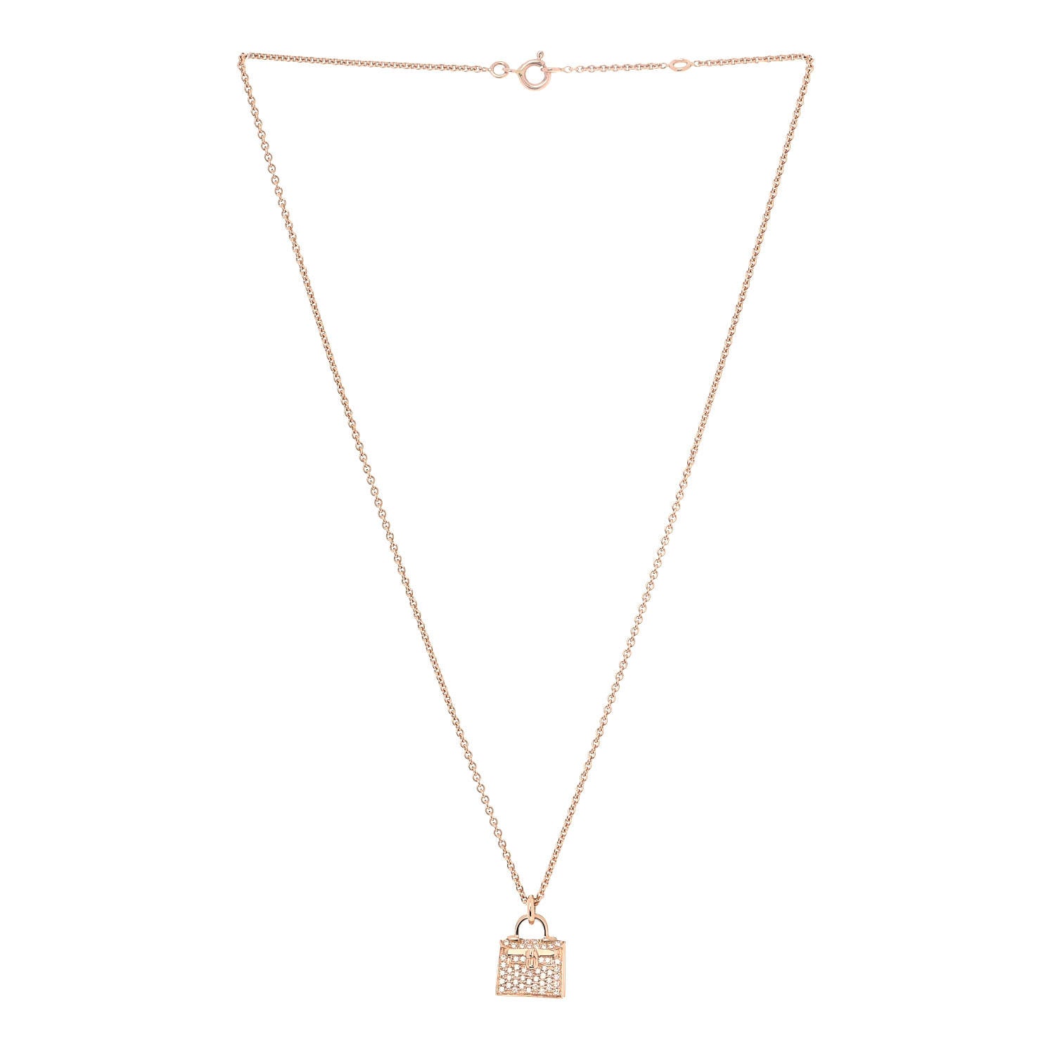 Hermes 18K Rose Gold Diamond Kelly Amulette Pendant Necklace 2 of 5