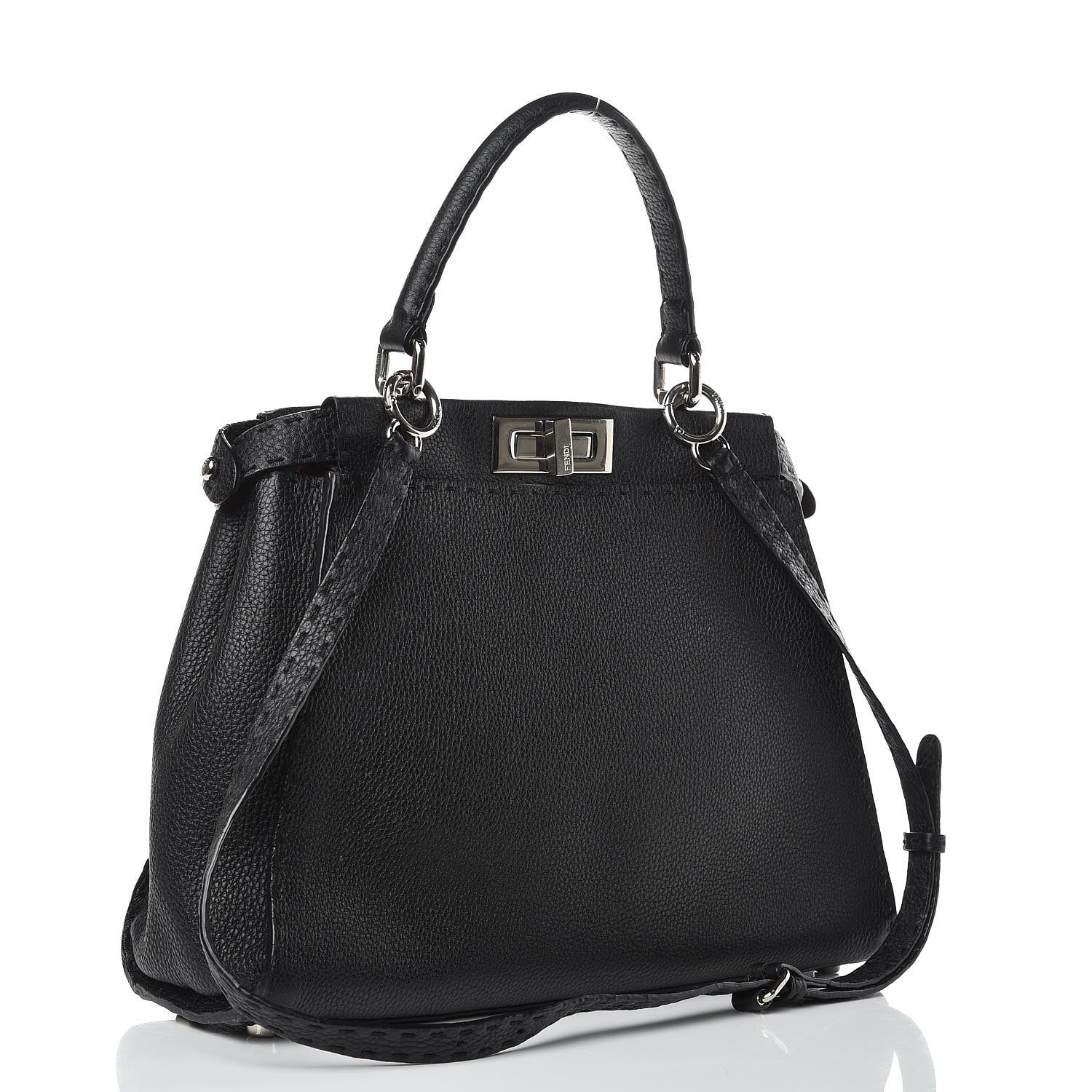 Fendi Cuoio Romano Selleria Bi-Color Medium Peekaboo Iconic Satchel Black Mou 3 of 13
