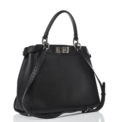 Fendi Cuoio Romano Selleria Bi-Color Medium Peekaboo Iconic Satchel Black Mou 3 of 13