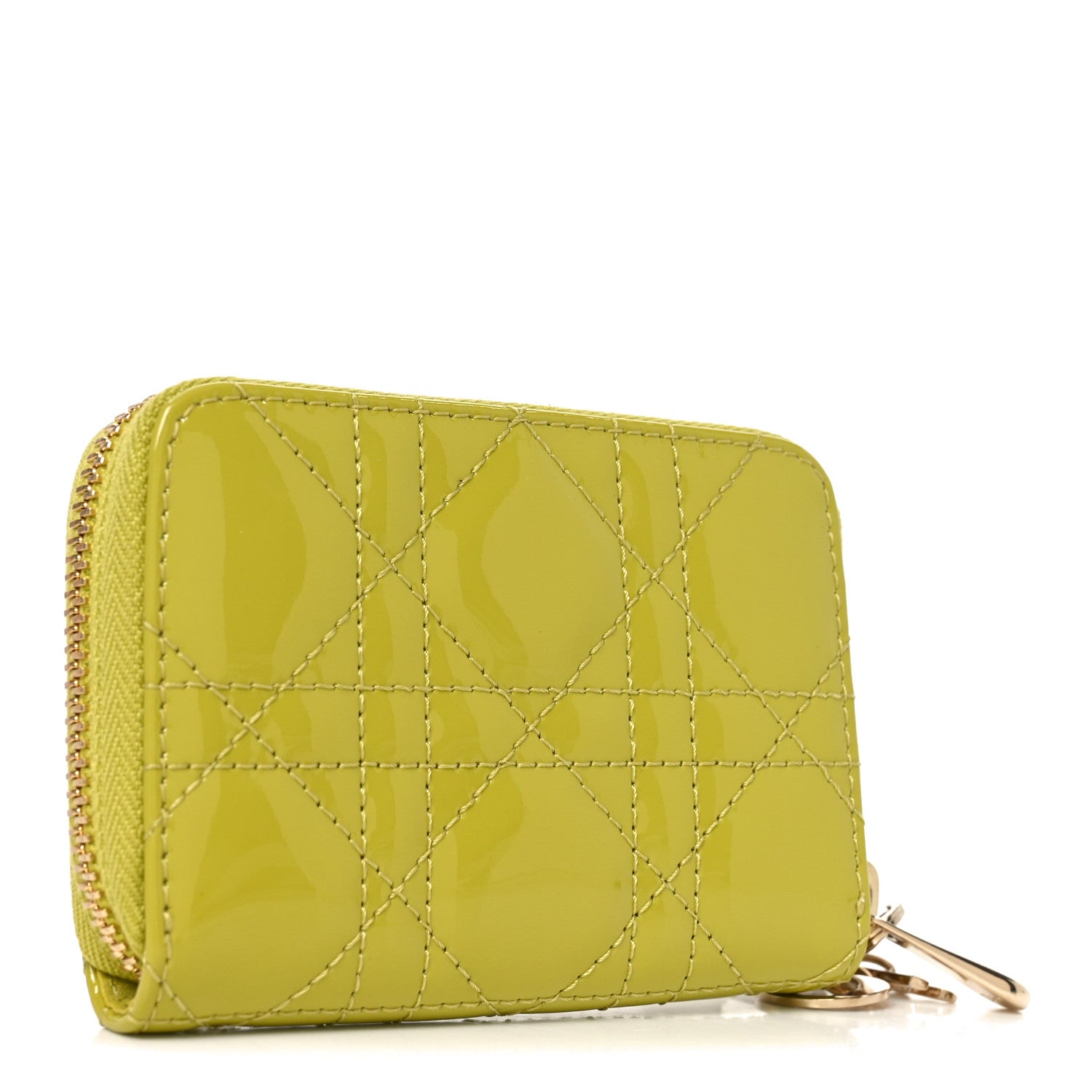 Christian Dior Patent Cannage Small Lady Dior Voyageur Coin Purse Lime 3 of 7