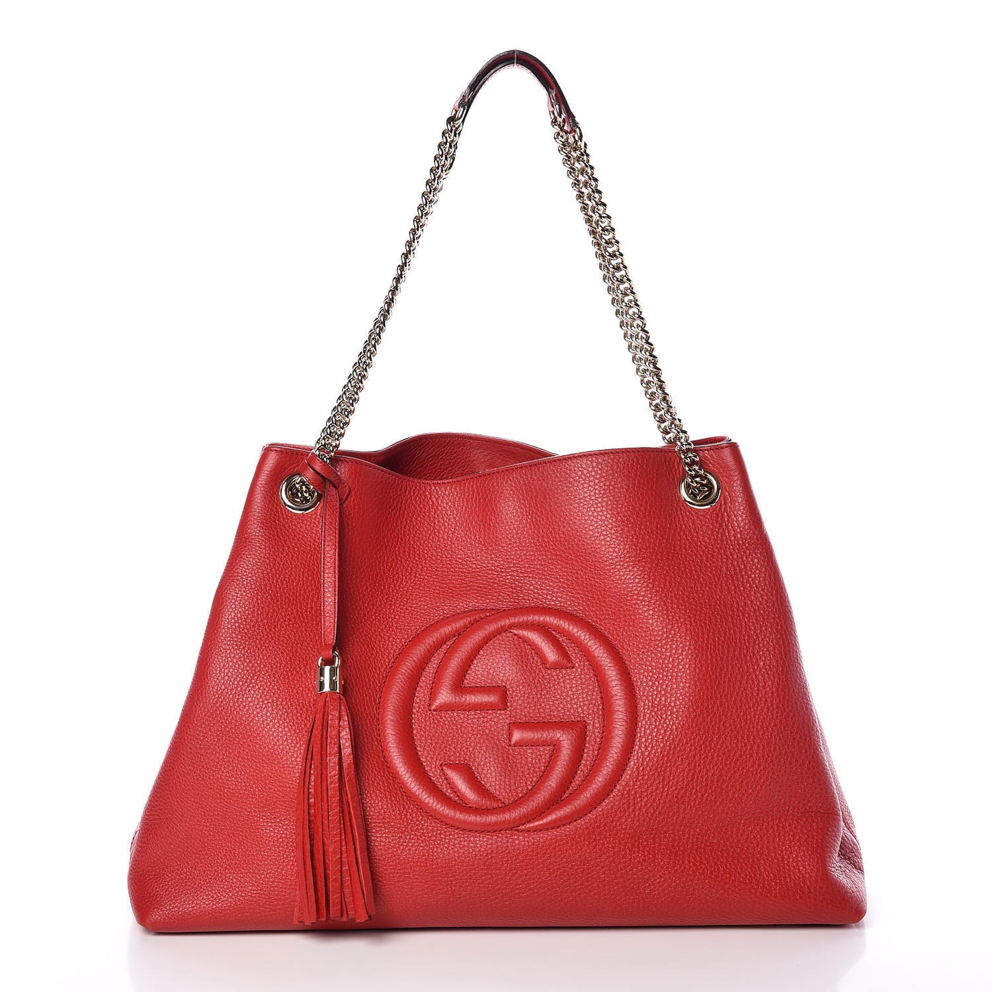 Pebbled Calfskin Large Soho Chain Shoulder Bag Tabasco Red