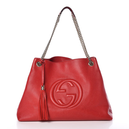 Gucci Pebbled Calfskin Large Soho Chain Shoulder Bag Tabasco Red 1 of 20