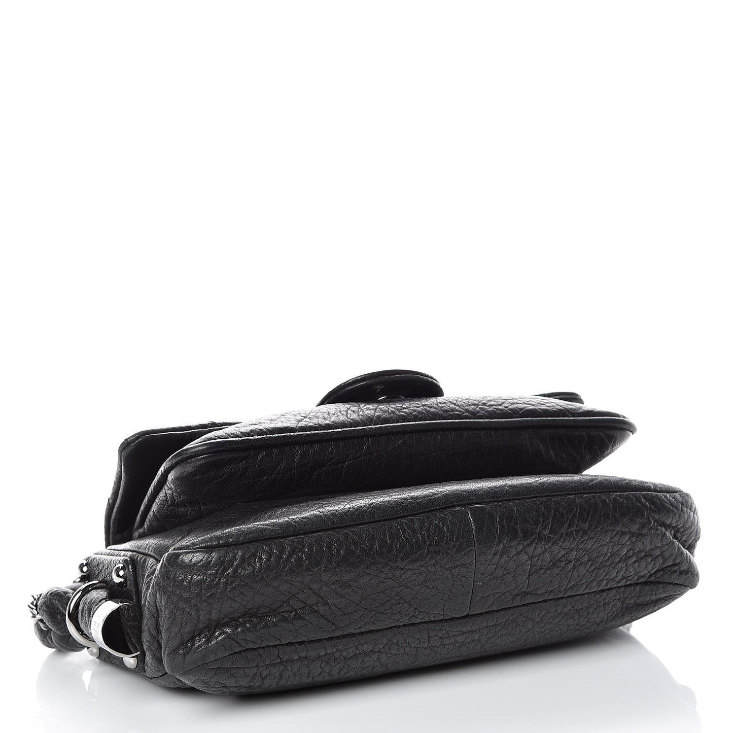 Distressed Lambskin Small Lady Braid Flap Black