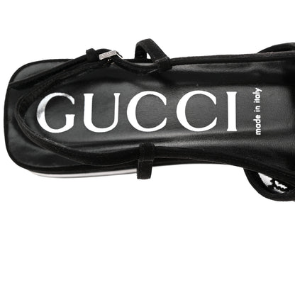 Gucci Suede Mesh Crystal GG Monogram Slingback Ballet Flats 39 Black 7 of 9