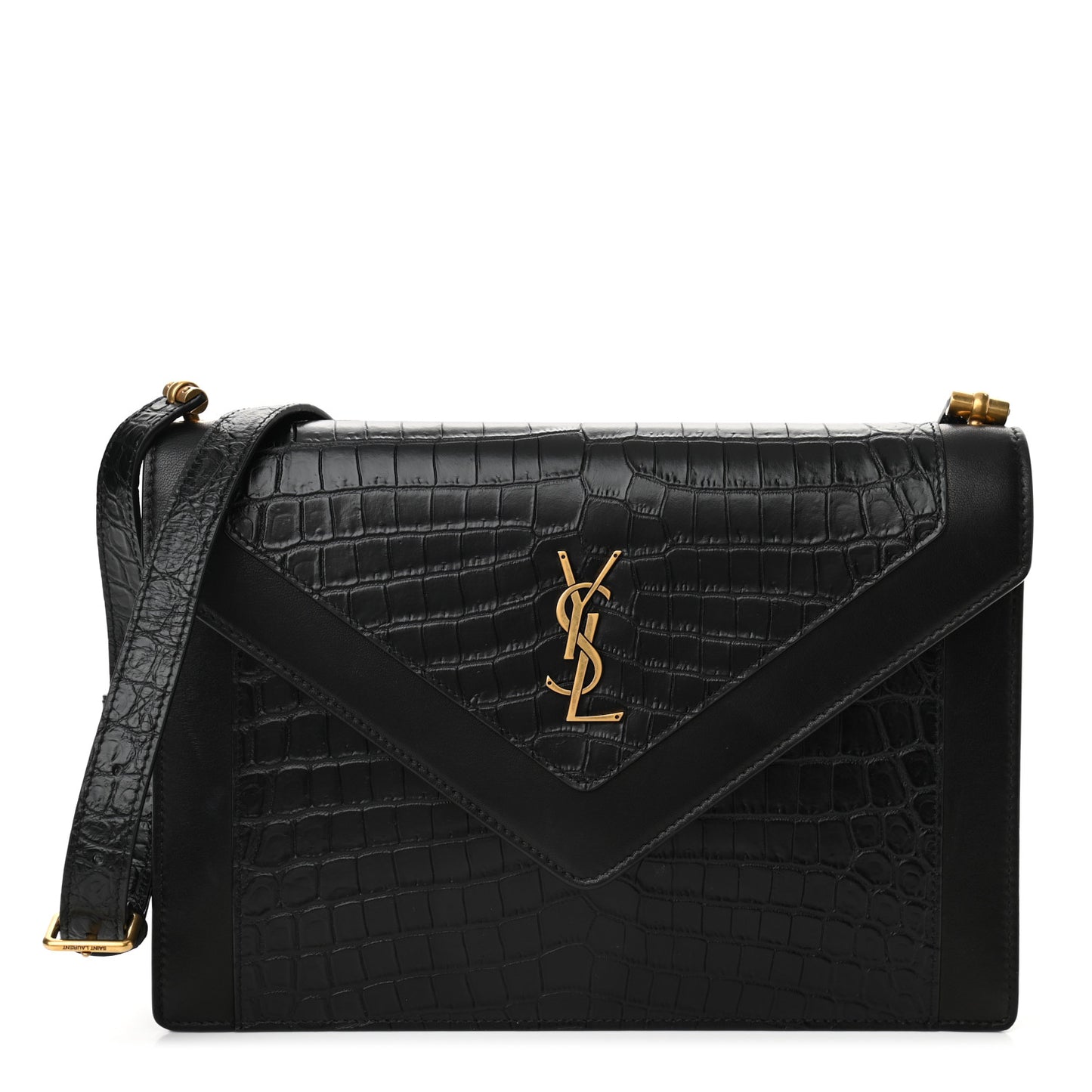 Calfskin Crocodile Embossed Gaby Satchel Black