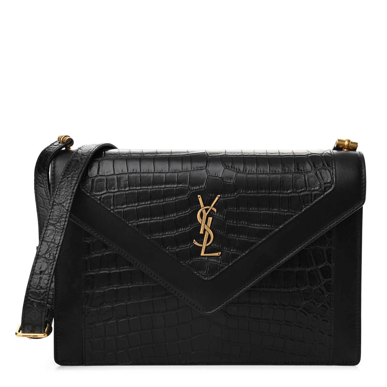 Saint Laurent Calfskin Crocodile Embossed Gaby Satchel Black 1 of 10