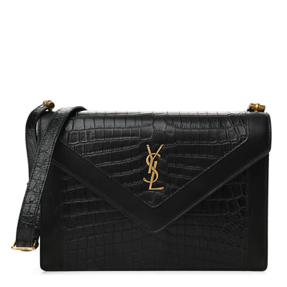 Saint Laurent Calfskin Crocodile Embossed Gaby Satchel Black 1 of 10