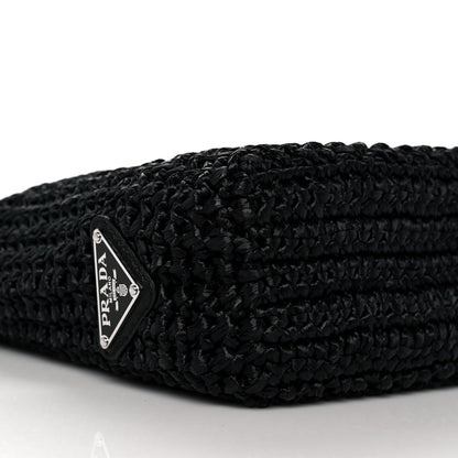 Prada Yarn Raffia Effect Crochet Small Logo Tote Black 6 of 7