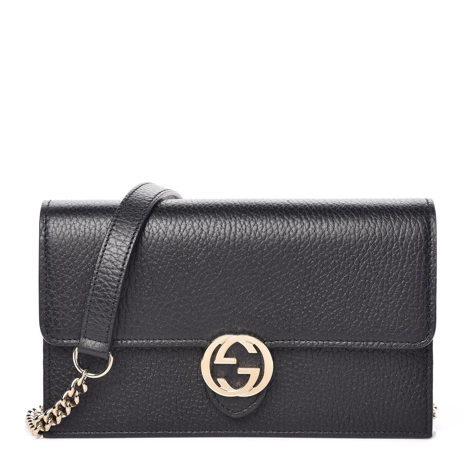 Gucci Dollar Calfskin Interlocking G Chain Wallet Black 1 of 10
