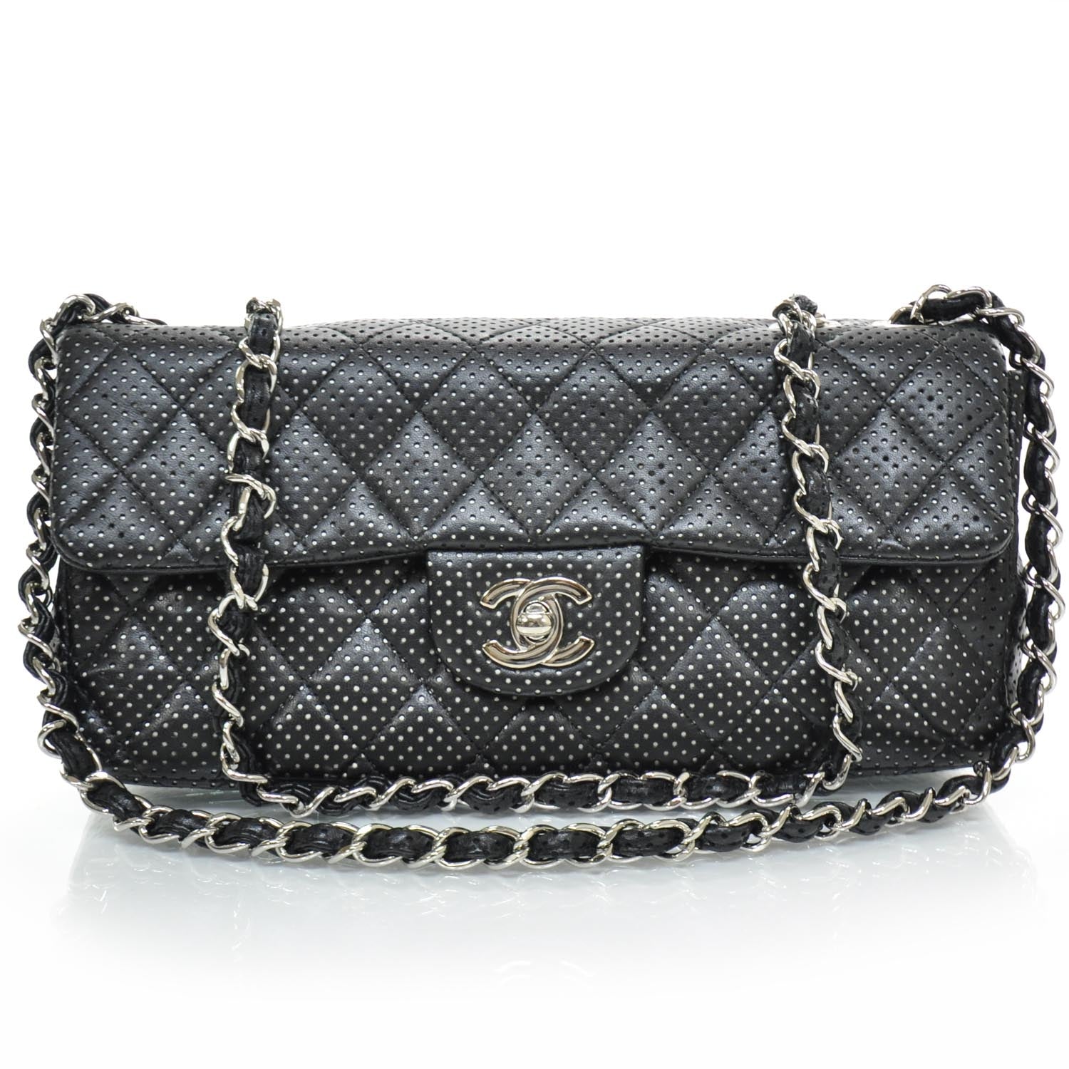 Chanel Lambskin Perforated East West Flap Black 1 of 11