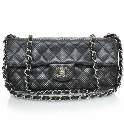 Chanel Lambskin Perforated East West Flap Black 1 of 11