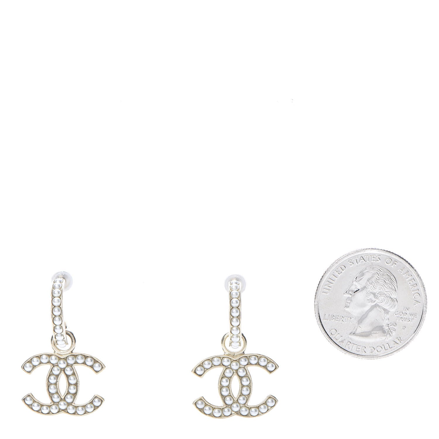 Chanel Pearl CC Hoop Drop Earring Gold 2 of 5