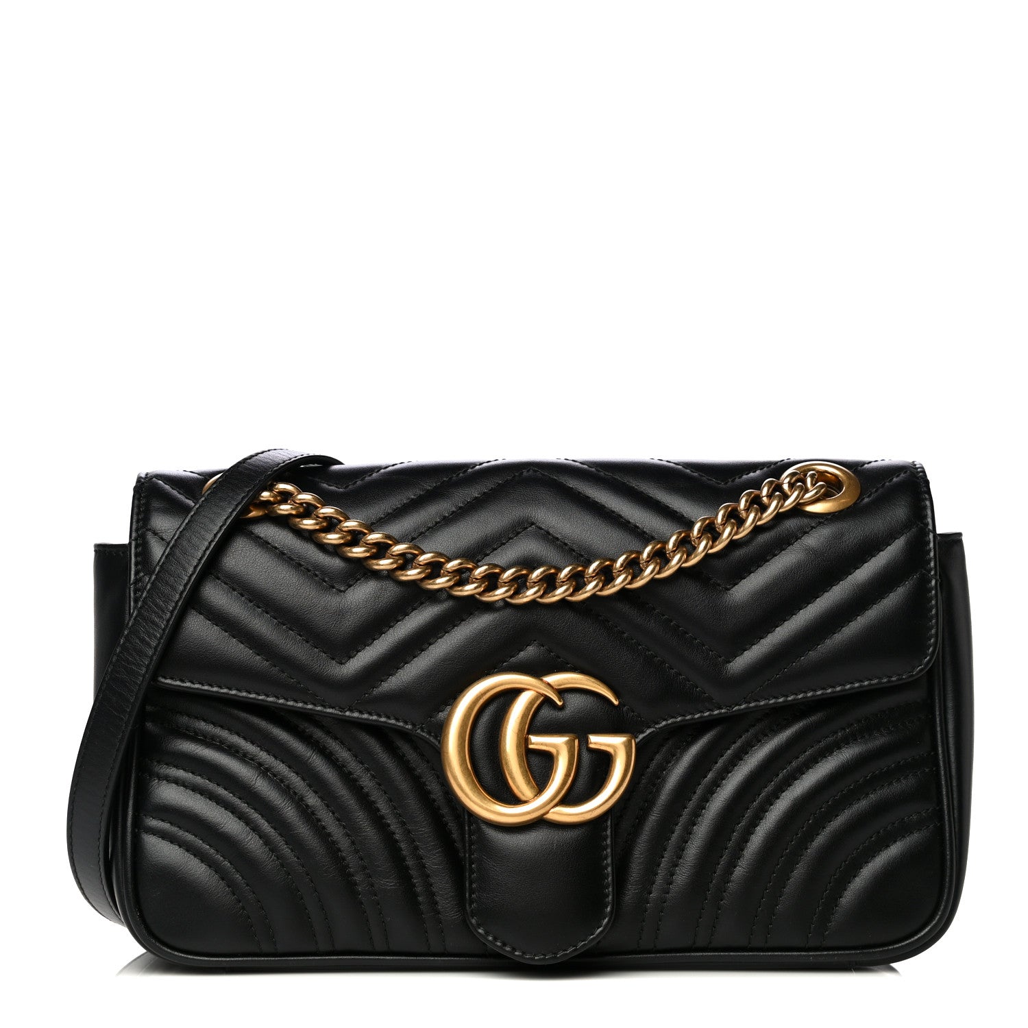Gucci Calfskin Matelasse Small GG Marmont Shoulder Bag Black 1 of 12