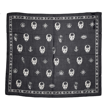 Alexander McQueen Silk Chiffon Skull Tattoo Scarf Black Ivory 3 of 8