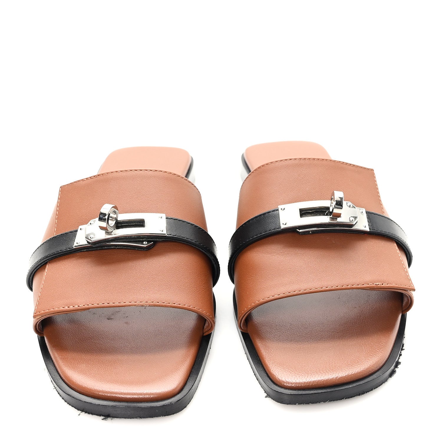 Hermes Calfskin Giulia Sandals 36 Naturel Black 3 of 10