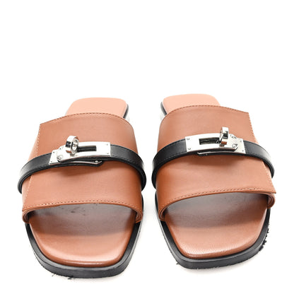 Hermes Calfskin Giulia Sandals 36 Naturel Black 3 of 10