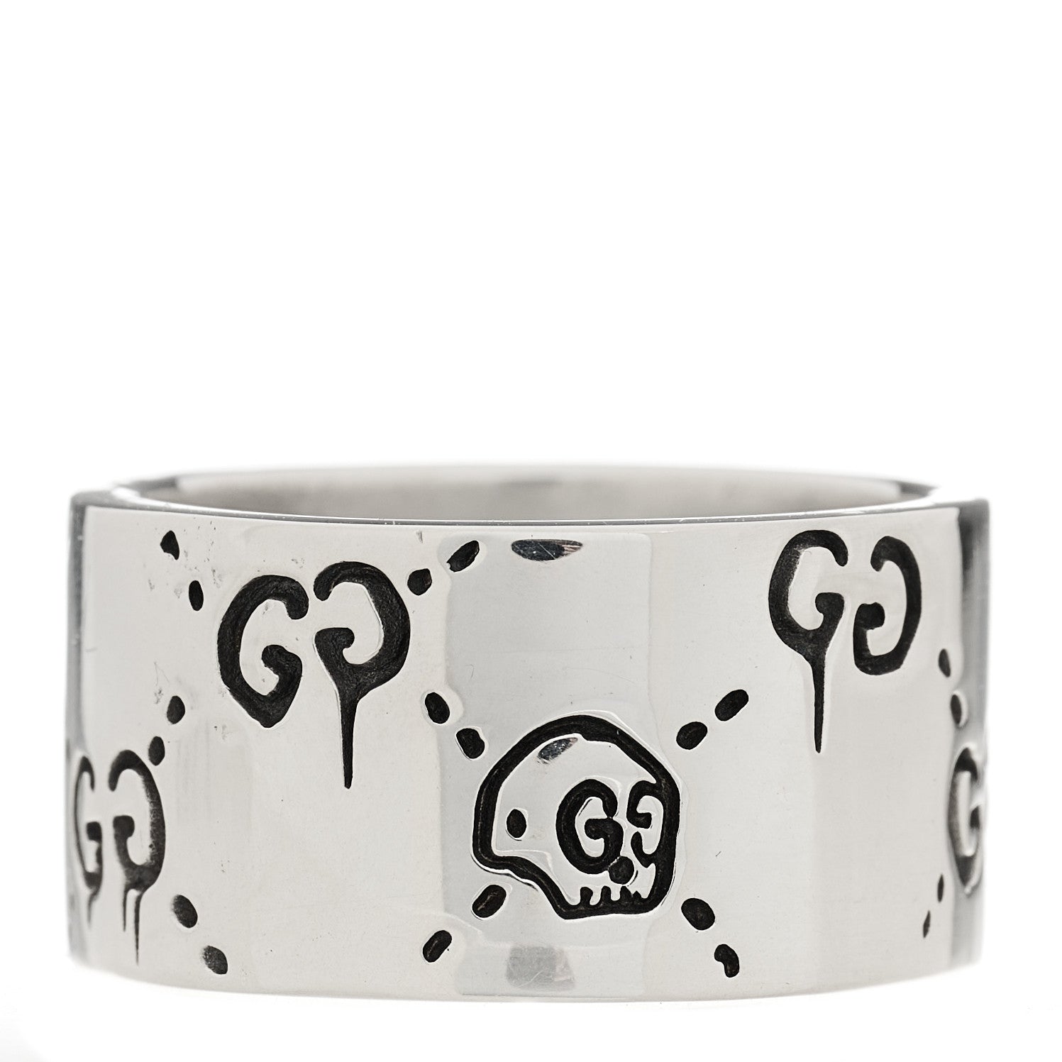 Gucci Sterling Silver GucciGhost Hamlet Skull Band Ring 58 8.5 1 of 7