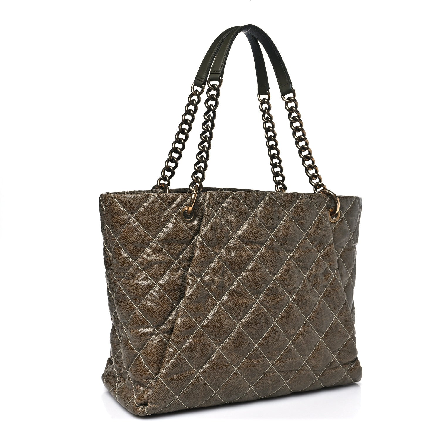 Chanel Crumpled Grained Calfskin Large Coco Pleats Tote Khaki 3 of 11