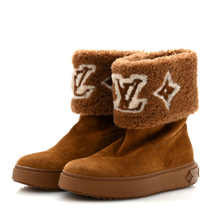 Louis Vuitton Suede Calfskin Shearling Snowdrop Flat Ankle Boot 39 Cognac 4 of 9